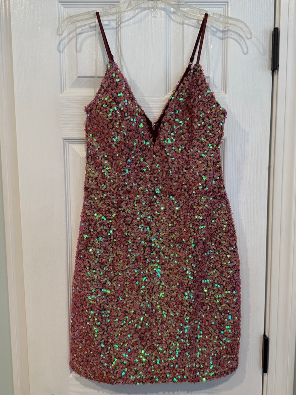 Sequin Embellished Spaghetti Strap Party Dress - Mauve Pink